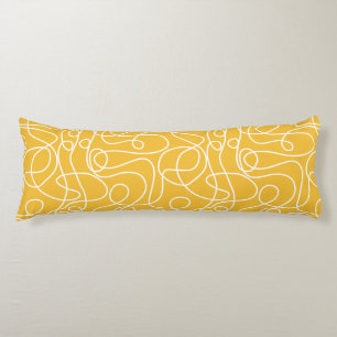 Coussins Longs Motif d'art Doodline Blanc sur moutarde jaune