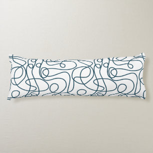 Coussins Longs Motif d'art Doodline Bleu foncé vert sur blanc