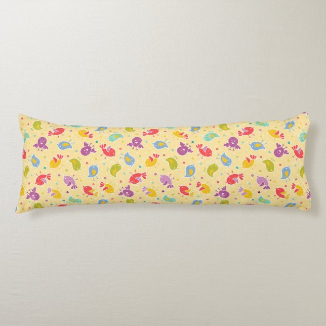 Coussins Longs Motif de bébé avec les oiseaux mignons (Devant)