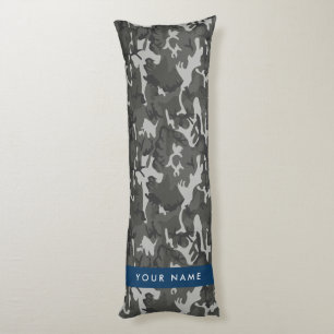 Coussins Longs Motif de camouflage gris, Votre nom, Personnaliser
