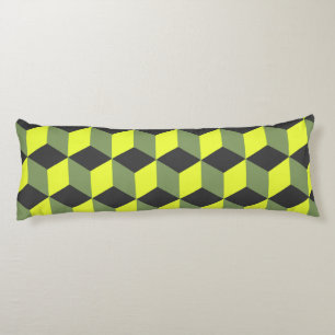 Coussins Longs Motif de cube isométrique jaune noir gris