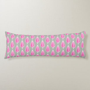Coussins Longs Motif de feuille de hêtre - Rose fuchsia et argent