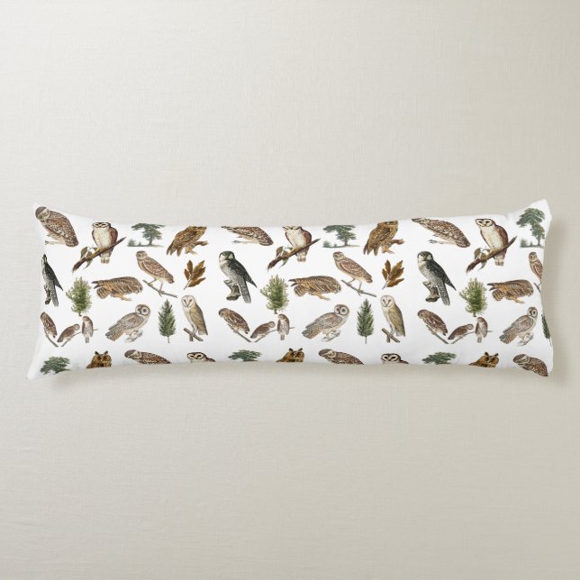 Coussins Longs Motif de forêt de l'aquarelle de la Chouette vinta (Devant)
