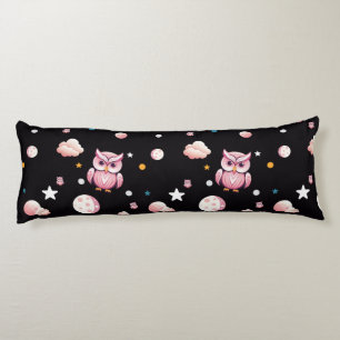 Coussins Longs Motif de la lune de Chouette rose