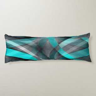 Coussins Longs Motif de ligne arquée turquoise et gris des années