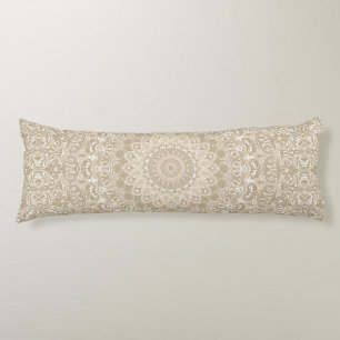 Coussins Longs Motif de mandala d'ornement kaki et blanc