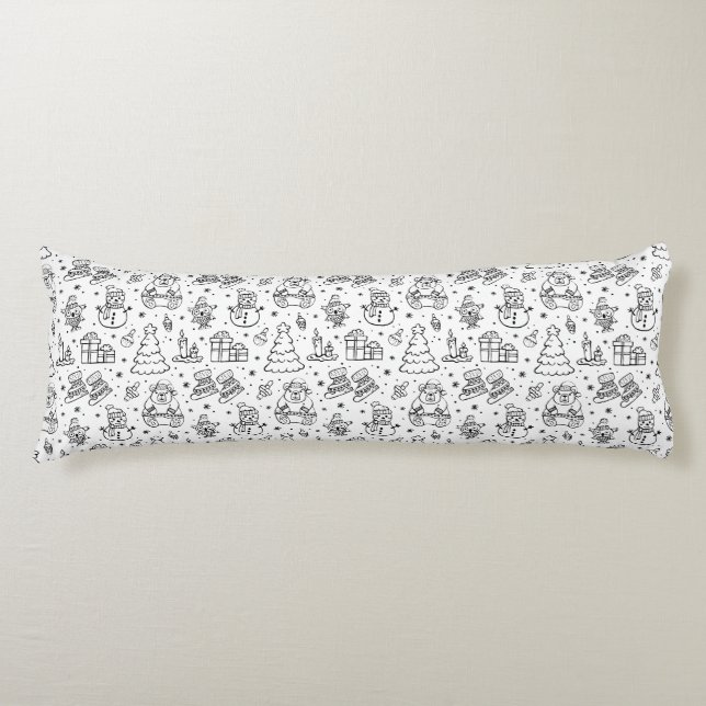 Coussins Longs Motif de Noël noir bleu Doodle (Devant)