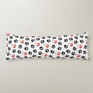 Coussins Longs Motif de pattes, pattes noires, pattes rouges, cœu