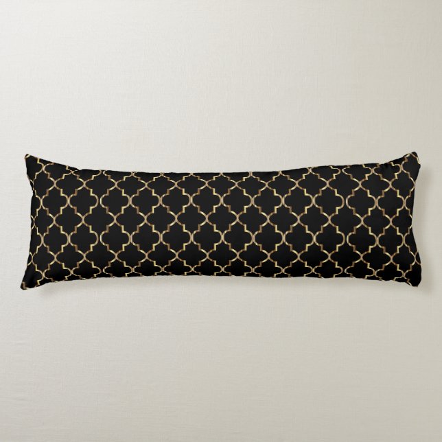Coussins Longs Motif de Quatrefoil noir et or classique (Devant)
