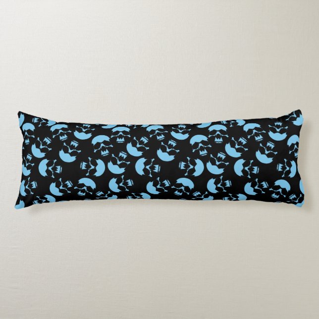 Coussins Longs Motif de répétition bleu et noir | Motif crâne (Devant)