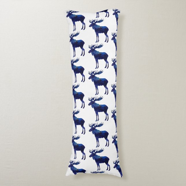 Coussins Longs Motif de silhouette d'orignal bleu (Devant (Vertical))
