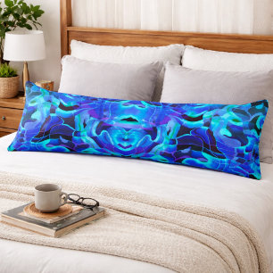 Coussins Longs Motif de symétrie de vague abstraite bleu électriq