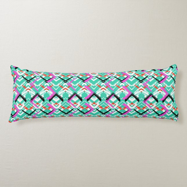 Coussins Longs Motif de zigzag turquoise tiré par la main (Devant)