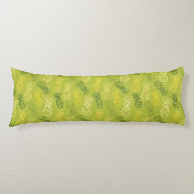 Coussins Longs Motif d'ensemble d'ananas sur le vert (Devant)