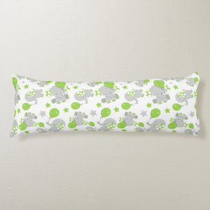 Coussins Longs Motif Des Eléphants, Eléphants Mignons - Grey Vert