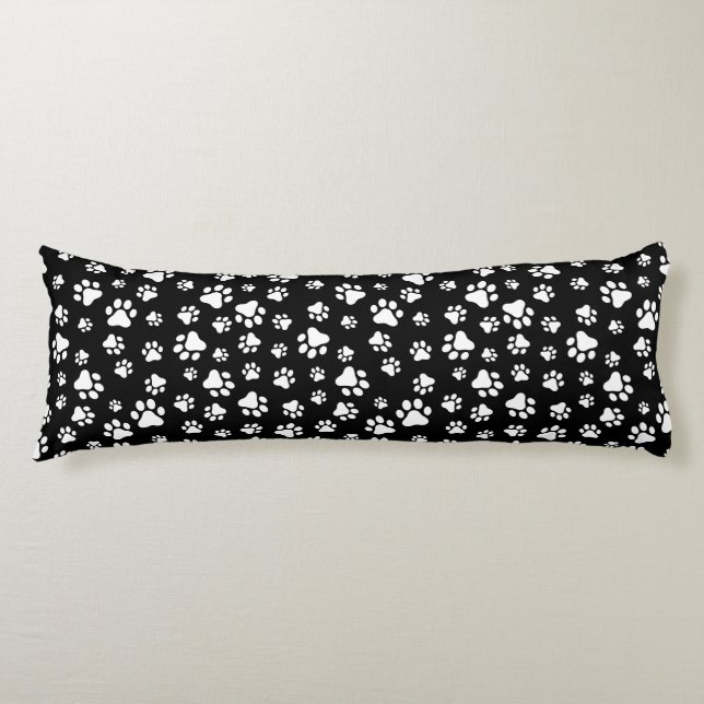 Coussins Longs Motif des pattes, Empreintes de pattes, noir et bl (Devant)