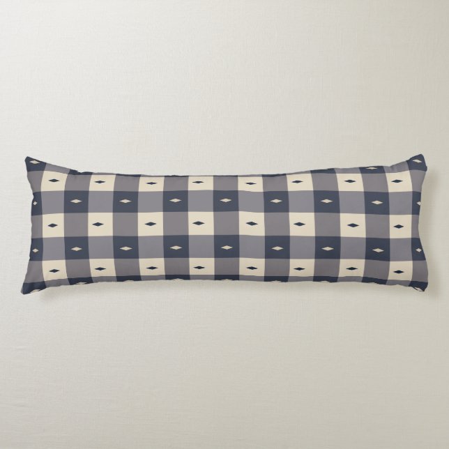 Coussins Longs Motif diamant à damier gris marine (Devant)