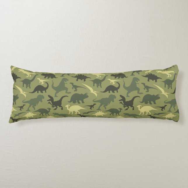 Coussins Longs Motif Dinosaure, Silhouette Dinosaure, Dino Vert (Devant)