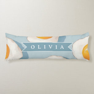 Coussins Longs Motif d'oeuf frit personnalisé amusant bleu drôle