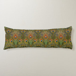 Coussins Longs Motif élégant de plumes d'or de paon élégant