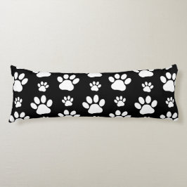Coussins Longs Motif, Empreintes de pattes, pattes de chien, noir
