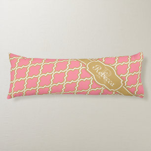 Coussins Longs Motif en treillis rose et or monogramme