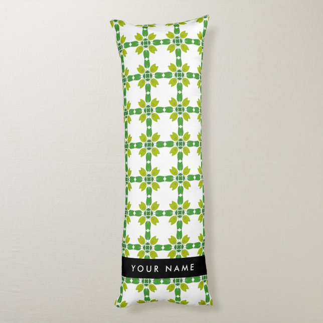 Coussins Longs Motif feuille, Feuilles verts, votre nom (Dos (Vertical))
