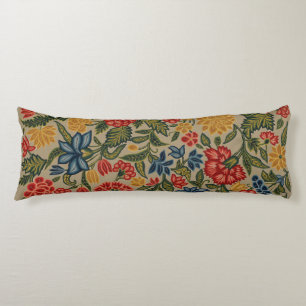 Coussins Longs Motif floral au point de crewel rouge et or vintag