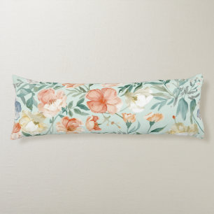 Coussins Longs Motif floral bleu aquarelle de prairie fleurie