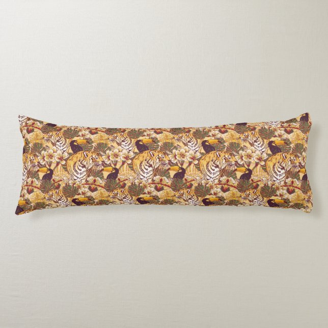 Coussins Longs Motif floral tropical avec le tigre (Devant)