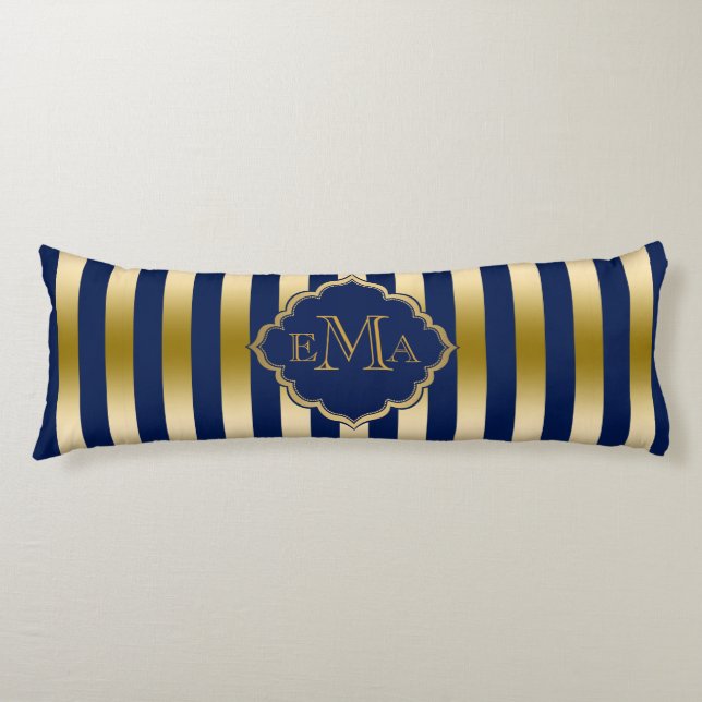 Coussins Longs Motif géométrique Gold & Blue Stripes (Devant)