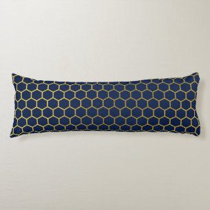 Coussins Longs Motif géométrique marine bleu et or Hexagon