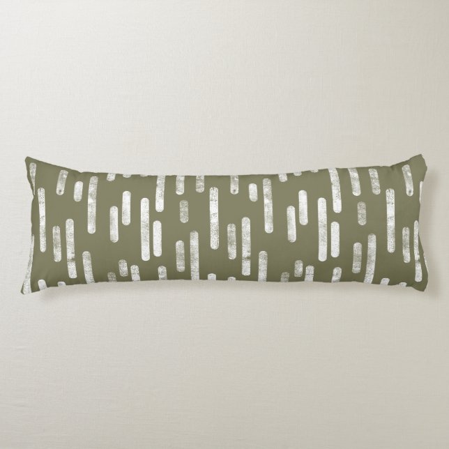 Coussins Longs Motif Lignes arrondies | Blanc sur vert olive (Devant)