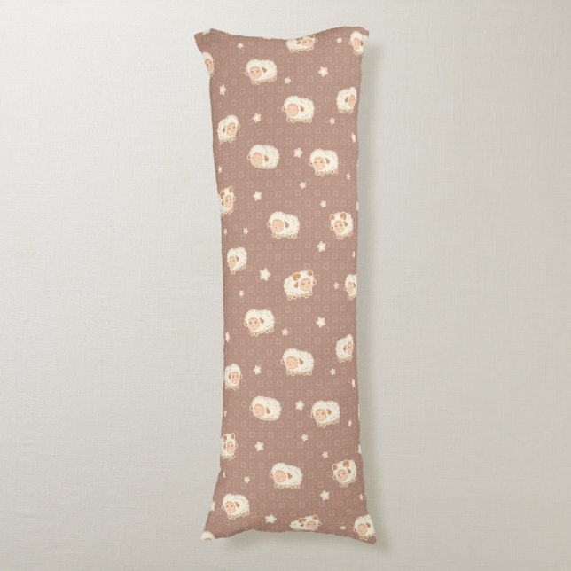 Coussins Longs Motif mignon petit mouton sur Brown (Devant (Vertical))