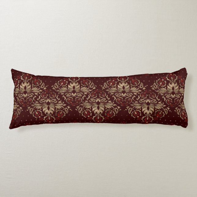 Coussins Longs Motif oriental persan rouge-foncé et or (Devant)