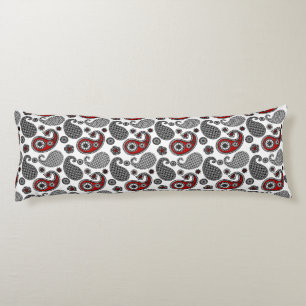 Coussins Longs Motif Paisley, Noir, Blanc et Rouge
