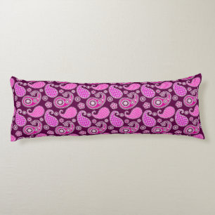 Coussins Longs Motif Paisley, rose fuchsia, violet et blanc