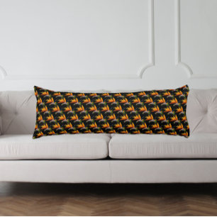 Coussins Longs Motif Plante Orange Bird of Paradise sur Noir