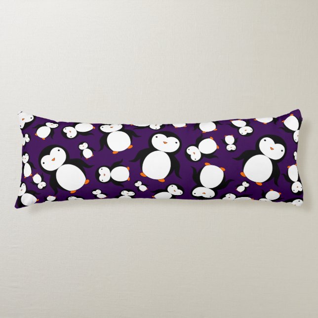 Coussins Longs Motif pourpre mignon de pingouin (Devant)
