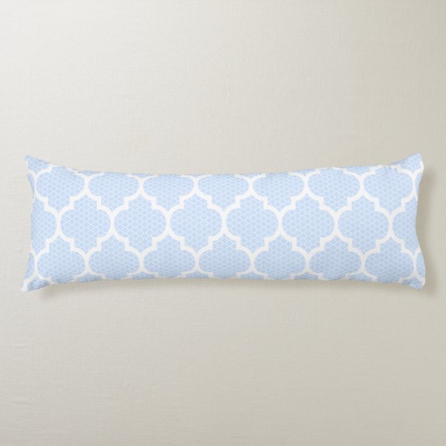 Coussins Longs Motif Quatrefoil moderne Bleu et Blanc (Devant)