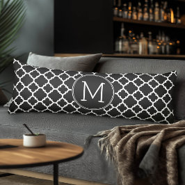 Coussins Longs Motif Quatrefoil noir et blanc Monogramme personna