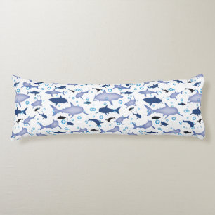 Coussins Longs Motif Répétitif Blanc Et Bleu   Motif De Requin