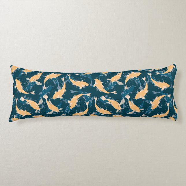 Coussins Longs Motif Répétition Vert Et Jaune | Koi Fish Motif (Devant)