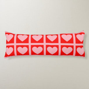 Coussins Longs Motif Retro Pink Red Heart Check Y2K