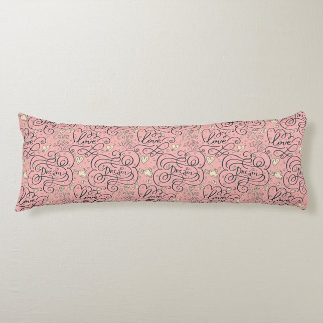 Coussins Longs Motif romantique avec des coeurs et des oiseaux (Devant)
