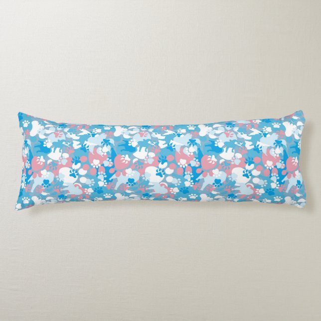 Coussins Longs Motif rose et bleu de chien de camouflage (Devant)