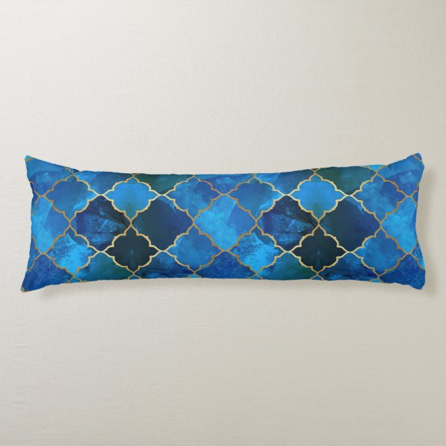 Coussins Longs Motif Sapphire Gemstone & Gold Marocain Carrelage (Devant)