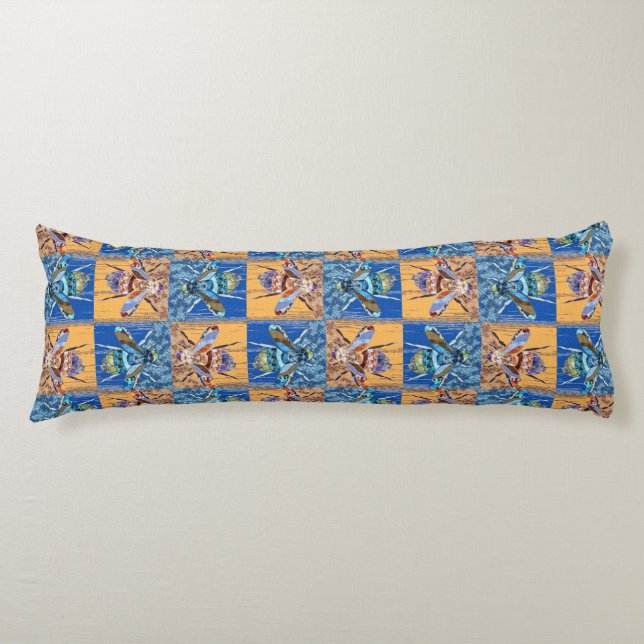 Coussins Longs Motif textile de style patchwork de guêpe (Devant)