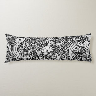 Coussins Longs Motif tribal aztèque Axolotl Xolotl noir et blanc