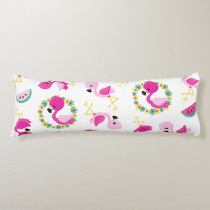 Coussins Longs Motif tropical, Flamants roses, pastèques, Fleurs